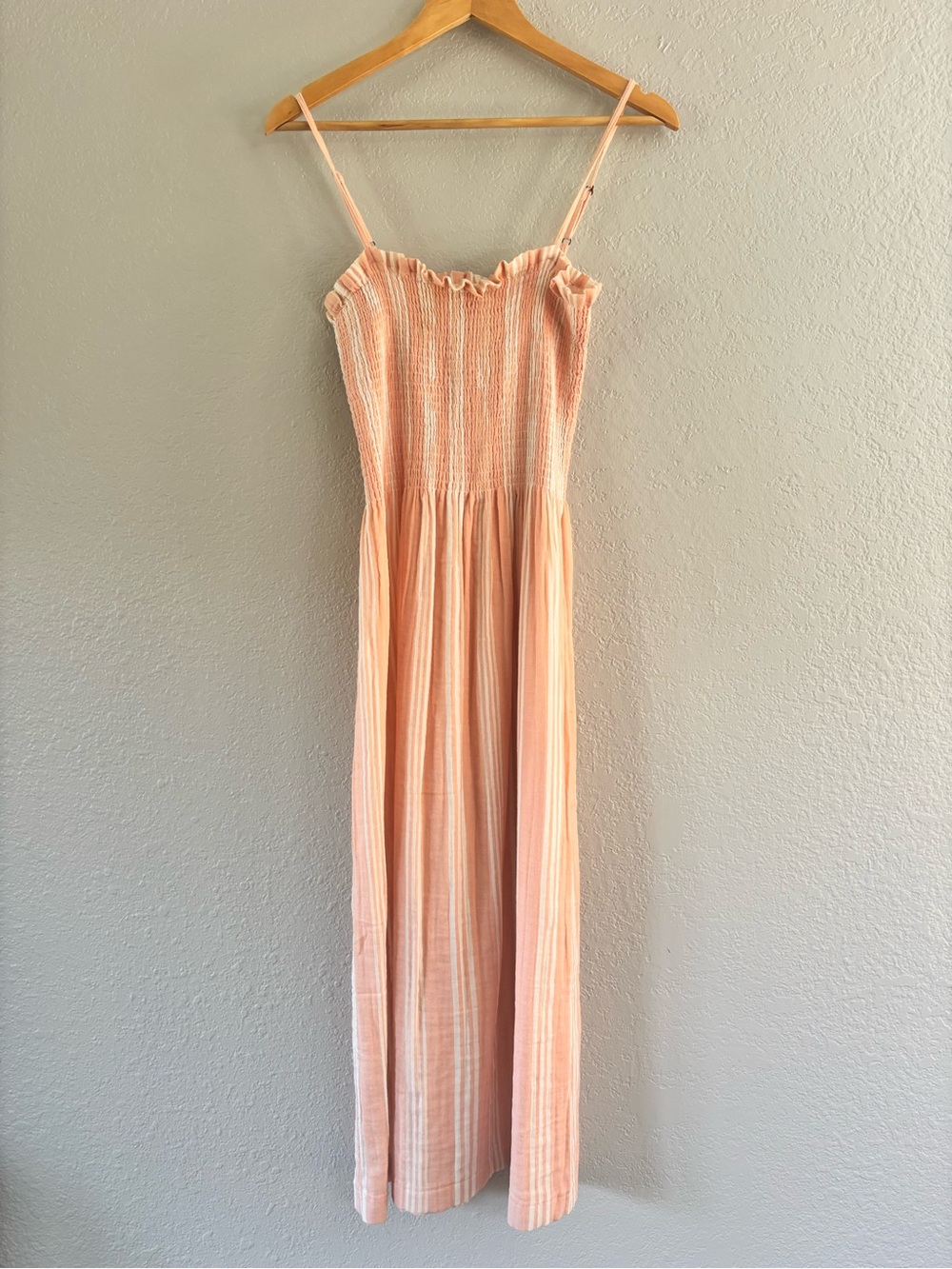 Ferharty Lakeview Smocked Organic Cotton Gauze Midi Dress Size Small